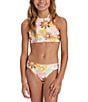 Color:Multi - Image 1 - Big Girls 7-14 Flower Power Reversible High Neck Two-Piece Swimsuit