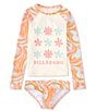 Color:Multi - Image 1 - Big Girls 7-14 In The Groove Long Sleeve Rashguard Two-Piece Swimsuit