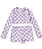 Color:Peaceful Lilac - Image 1 - Big Girls 7-14 Long Sleeve Check Your Palm Crop Two-Piece Swimsuit