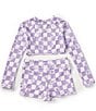 Color:Peaceful Lilac - Image 2 - Big Girls 7-14 Long Sleeve Check Your Palm Crop Two-Piece Swimsuit