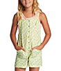 Color:Light Lime - Image 1 - Big Girls 7-14 Sleeveless Wave Watch Printed Button Front Romper