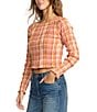 Billabong Check Me Out Yarn-Dyed Plaid Checked Long Sleeve Textured Knit Top, Color:Sunburnt - Image 3