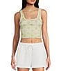 Color:Multi - Image 1 - Check The Palms Printed Crop Tank Top
