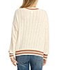 Billabong Classic Days Striped Trim Long Sleeve Open Weave Loose Knit Sweater, Color:Whitecap - Image 2