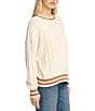 Billabong Classic Days Striped Trim Long Sleeve Open Weave Loose Knit Sweater, Color:Whitecap - Image 3