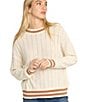 Billabong Classic Days Striped Trim Long Sleeve Open Weave Loose Knit Sweater, Color:Whitecap - Image 5