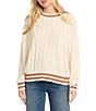 Billabong Classic Days Striped Trim Long Sleeve Open Weave Loose Knit Sweater, Color:Whitecap - Image 1
