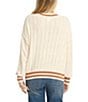 Billabong Classic Days Striped Trim Long Sleeve Open Weave Loose Knit Sweater, Color:Whitecap - Image 2