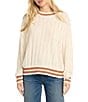 Billabong Classic Days Striped Trim Long Sleeve Open Weave Loose Knit Sweater - Image 1