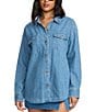 Billabong Fadeaway Long Sleeve Denim Shacket Top, Color:Salt Washed - Image 1