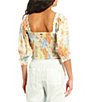 Color:White/Multi - Image 2 - Feeling Groovy Blouson-Sleeve Smocked Ruffle Trim Cropped Top