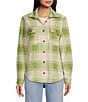 Color:Green Eyes - Image 1 - Forge Fleece Plaid Print Button Front Shacket