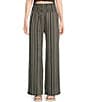 Color:Black Multi - Image 1 - New Waves 2 Relaxed High-Rise Smocked Waist Striped Pants