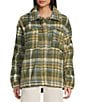 Billabong Sundown Plaid Long Sleeve Sherpa Shacket, Color:Carnation - Image 1