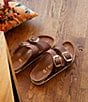 Color:Antique Cognac/Brown - Image 5 - Women's Arizona Oiled Leather Big Buckle Detail Slide Sandals