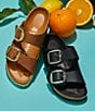 Color:Antique Cognac/Brown - Image 6 - Women's Arizona Oiled Leather Big Buckle Detail Slide Sandals