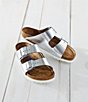 Color:Silver - Image 5 - Women's Arizona Soft Footbed Double Banded Buckle Detail Metallic Sandals