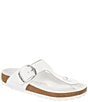 Color:White - Image 1 - Women's Gizeh Big Buckle Detail Leather Thong Sandals