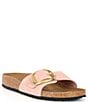 Color:Soft Pink - Image 1 - Madrid Big Buckle Detail Nubuck Slide Sandals