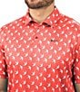 Color:Coral - Image 3 - Birdie Printed Short Sleeve Polo Shirt