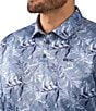 Color:Light Grey - Image 3 - Euphoria Leaf Print Short Sleeve Polo Shirt