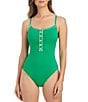 Bleu Rod Beattie Ahoy Captain Button Front Square Neck One Piece Swimsuit - Image 1