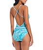 Color:Cool - Image 2 - Coastal Cool Printed Plunge Neck X-Back Mio One Piece Swimsuit