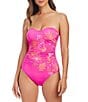 Bleu Rod Beattie Desert Bloom Strapless Sweetheart Shirred Bandeau One Piece Swimsuit, Color:Dahlia Multi - Image 1