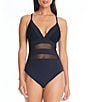 Color:Black - Image 1 - Don't Mesh With Me Solid X-Back V-Neck Mio One Piece Swimsuit