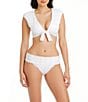 Color:White - Image 3 - Eyes Wide Open Eyelet Tie Front Cap Sleeve Cropped Swim Top