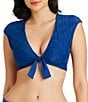 Color:Navy - Image 1 - Eyes Wide Open Eyelet Tie Front Cap Sleeve Cropped Swim Top