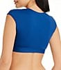 Color:Navy - Image 2 - Eyes Wide Open Eyelet Tie Front Cap Sleeve Cropped Swim Top