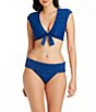 Color:Navy - Image 3 - Eyes Wide Open Eyelet Tie Front Cap Sleeve Cropped Swim Top