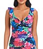 Bleu Rod Beattie Hawaiian Punch Floral Print Surplice V-Neck Ruffle ...