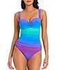 Color:Multi - Image 1 - Heat Of The Moment Ombre Print Shirred Underwire Bandeau One Piece Swimsuit