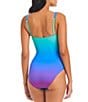 Color:Multi - Image 2 - Heat Of The Moment Ombre Print Shirred Underwire Bandeau One Piece Swimsuit