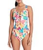 Color:Multi - Image 1 - I Like It Floral Print Plunge Lace Detail One Piece Swimsuit