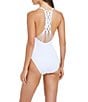Bleu Rod Beattie La Cote D'Azur Solid Back Macrame Plunge One Piece Swimsuit, Color:White - Image 2