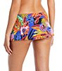Color:Multi - Image 2 - Night Safari Floral Print Hipster Skirt Swim Bottom