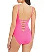 Color:Pink Bling - Image 2 - Paradise Found Lace Down Bead One-Piece Swimsuit