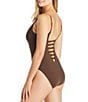Color:Dark Chocolate - Image 2 - Paradise Found Lace Down Bead One-Piece Swimsuit