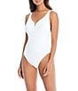 Color:White - Image 1 - Pucker-Up Solid V-Neck One Piece Swimsuit