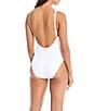 Color:White - Image 2 - Pucker-Up Solid V-Neck One Piece Swimsuit