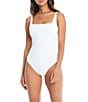 Color:White - Image 1 - Pucker Up Square Neck Floating Underwire Tank One Piece Swimsuit