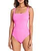 Color:Castro Pink - Image 1 - Pucker Up Square Neck Floating Underwire Tank One Piece Swimsuit