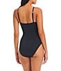 Color:Black - Image 2 - Pulling Strings Solid V-Neck Shirred Bodice Knot Detail One Piece Swimsuit