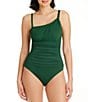 Color:Palm - Image 1 - Ring Master Shirred One Shoulder One Piece Swimsuit