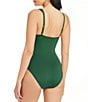 Color:Palm - Image 2 - Ring Master Shirred One Shoulder One Piece Swimsuit