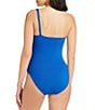 Color:Azure - Image 2 - Ring Master Shirred One Shoulder One Piece Swimsuit