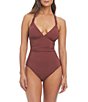 Bleu Rod Beattie Ring Master Solid Tie-Neck Shirred Ring One Piece Swimsuit,All Products : American Fashion Style Bags On Sale